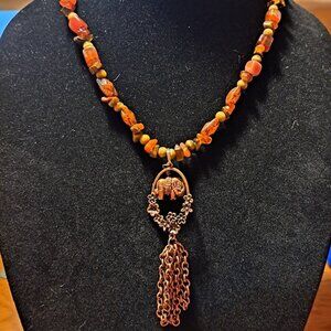 Handmade Agate Tigereye Czech Glass Necklace 18"